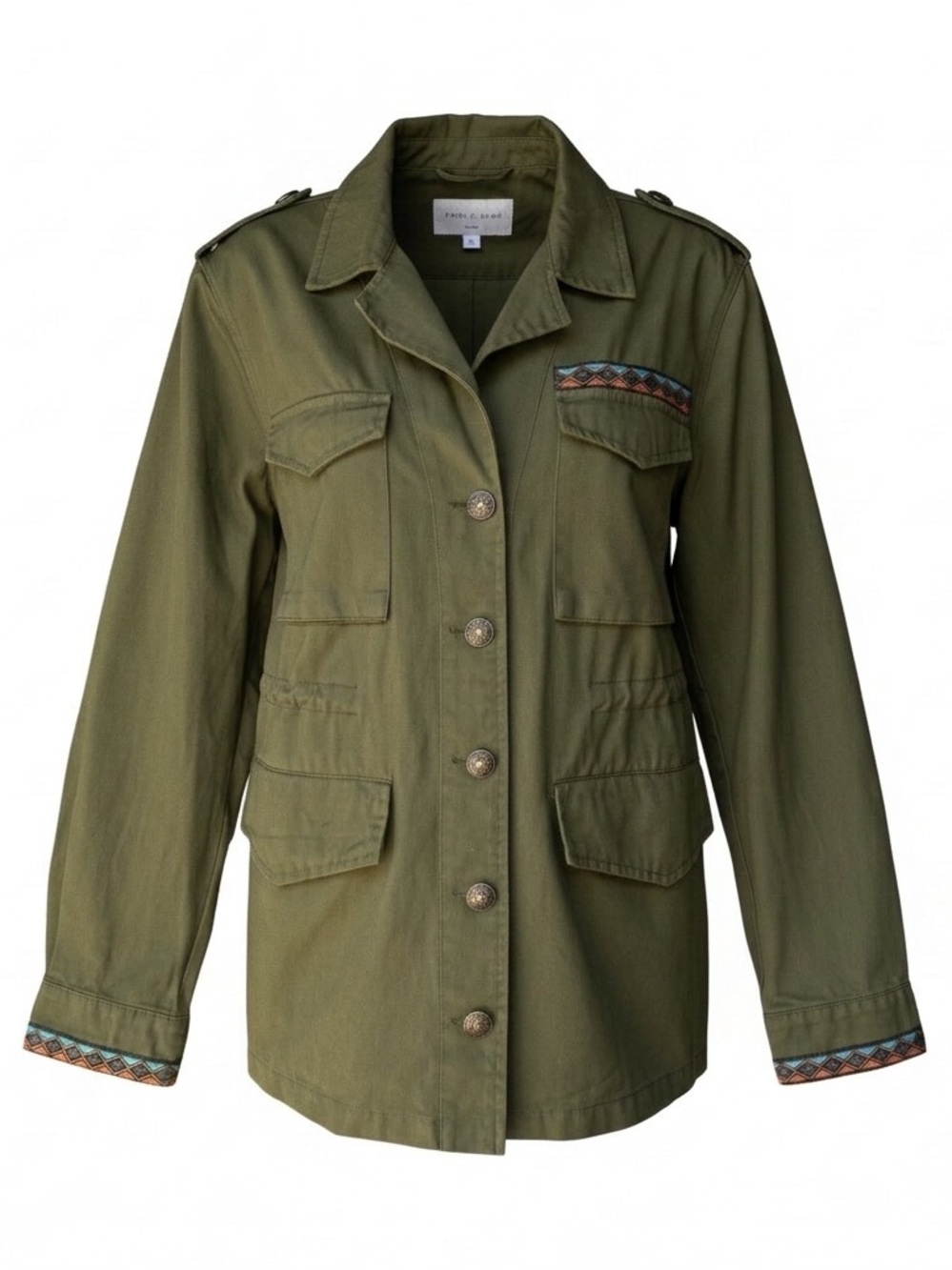 Piombo Women’s Olive Green Cotton Utility Safari Jacket Embroidered Size M NWT